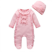 Newborn One-piece Baby Girl Clothes  Long Sleeve Bow knot Lace Sweet Footed Fall Winter Baby Clothes with hat